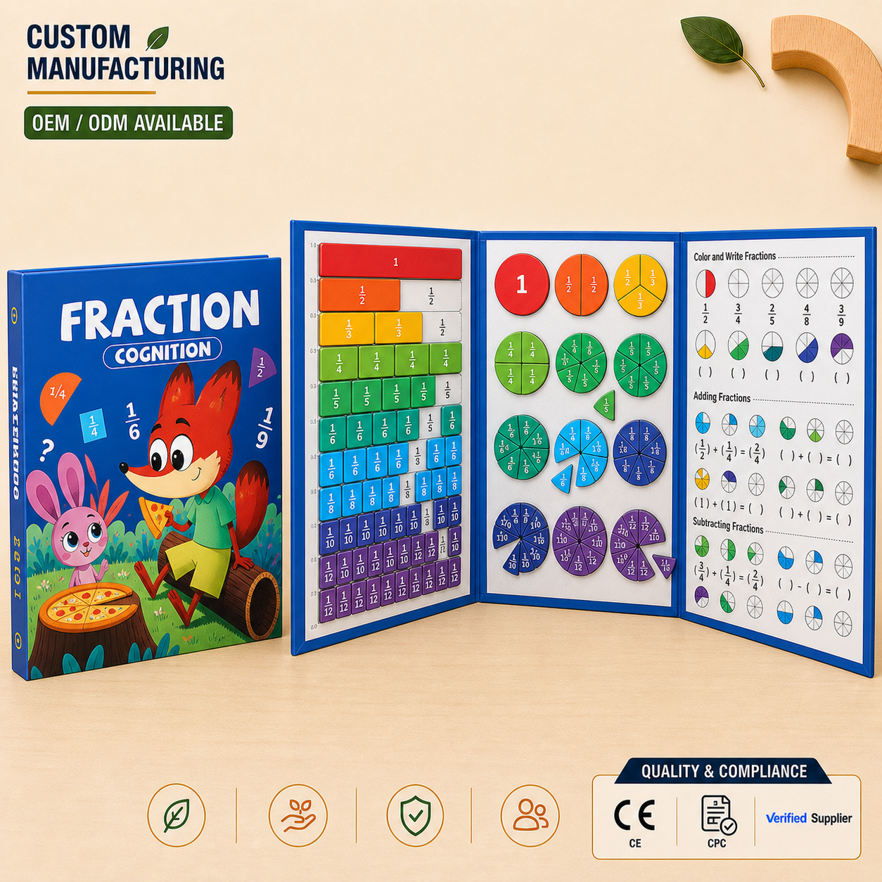 Portable Magnetic Fraction Tiles And Circles Math Toy For Elementary Students Montessori Fraction Learning Book For Children