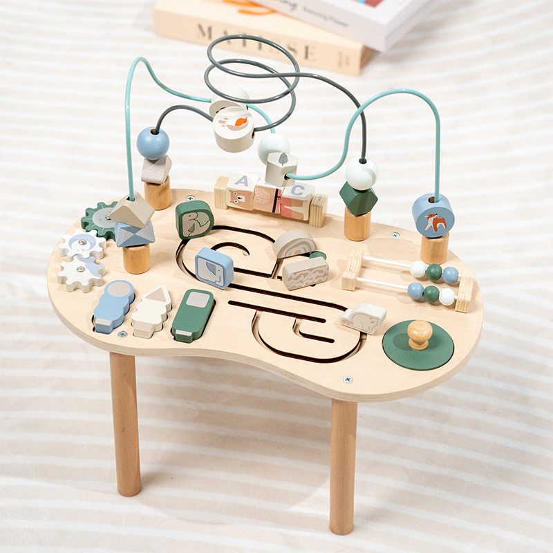 Montessori Sensory Table Wooden Educational Teaching &amp; Learning Busy Board with Beads Maze for Toddlers &amp; Kids