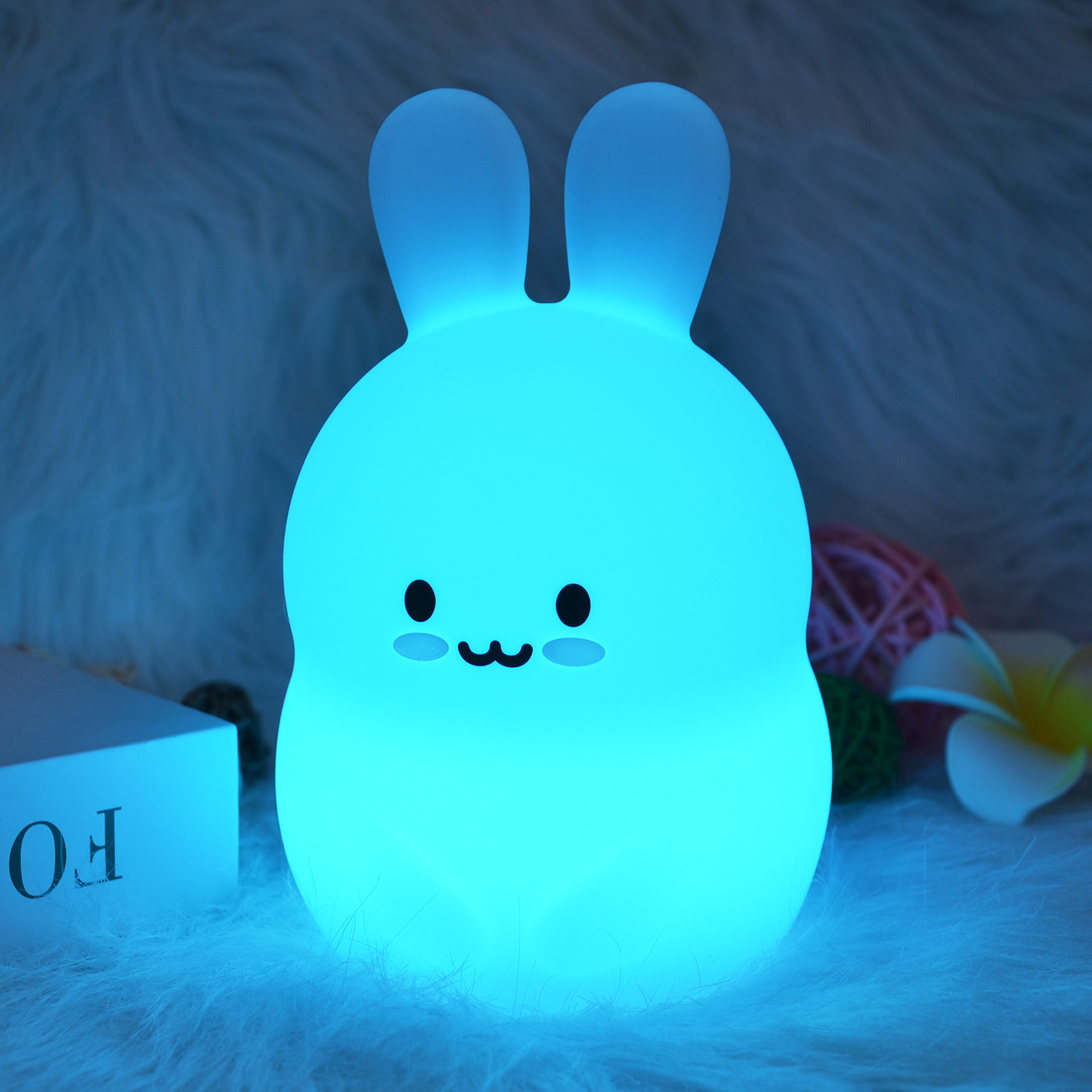 Cute White Silicone Bunny Rabbit Night Light Portable Tap Sensor Kids Room Decor Children Bedroom LED Night Light
