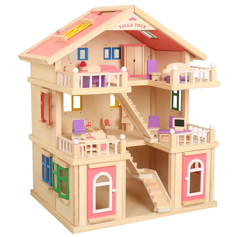 Play Dollhouse Wood Doll House Child House Kids Educational Gift Baby Montessori