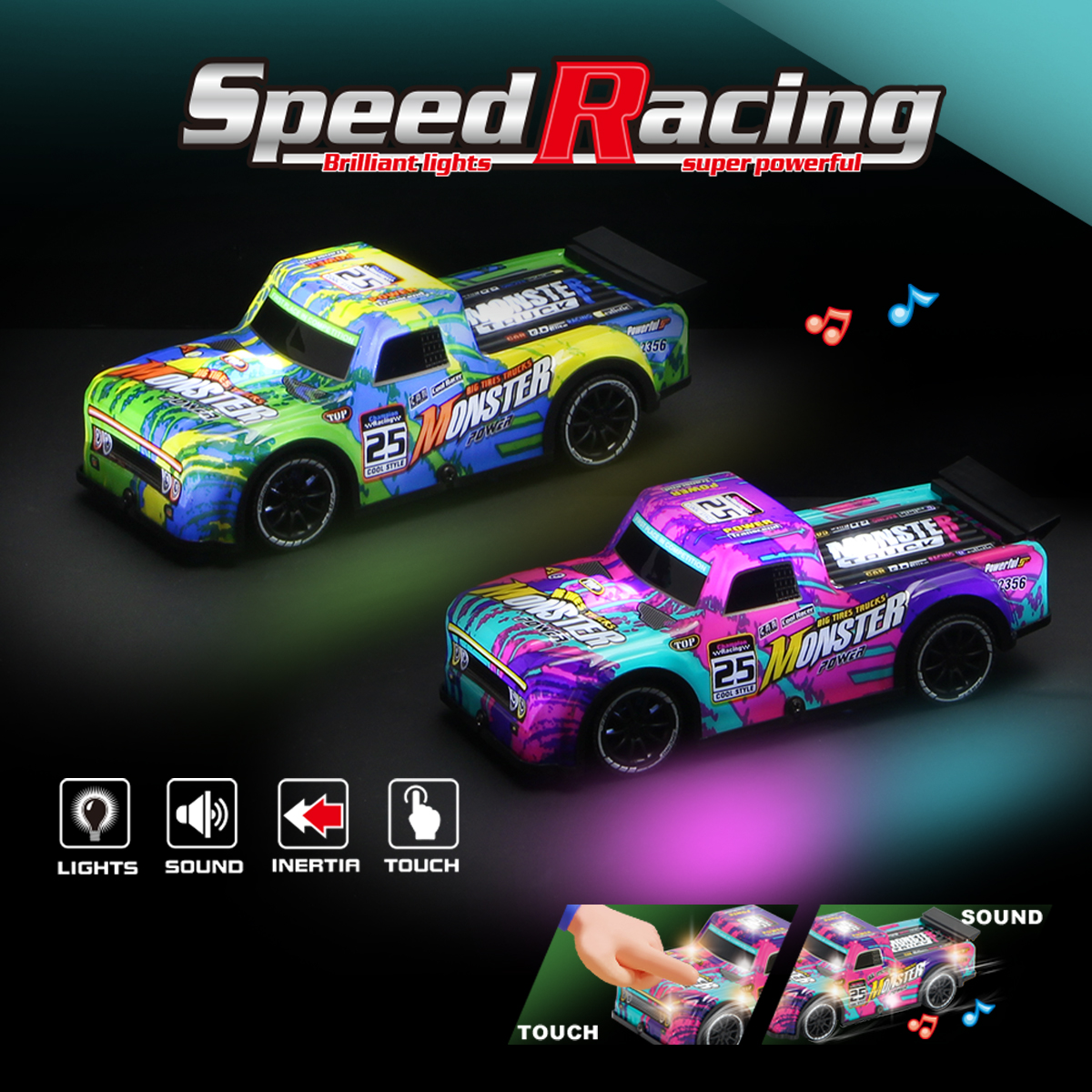 1:22 Scale Light &amp; Music Inertial Car Plastic Toy With ICV Control 4 AG13 Batteries Included Playing Gift For Kids