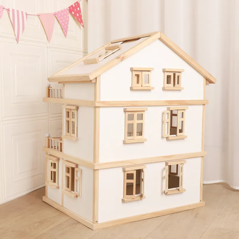 Play Dollhouse Wood Doll House Child House Kids Educational Gift Baby Montessori