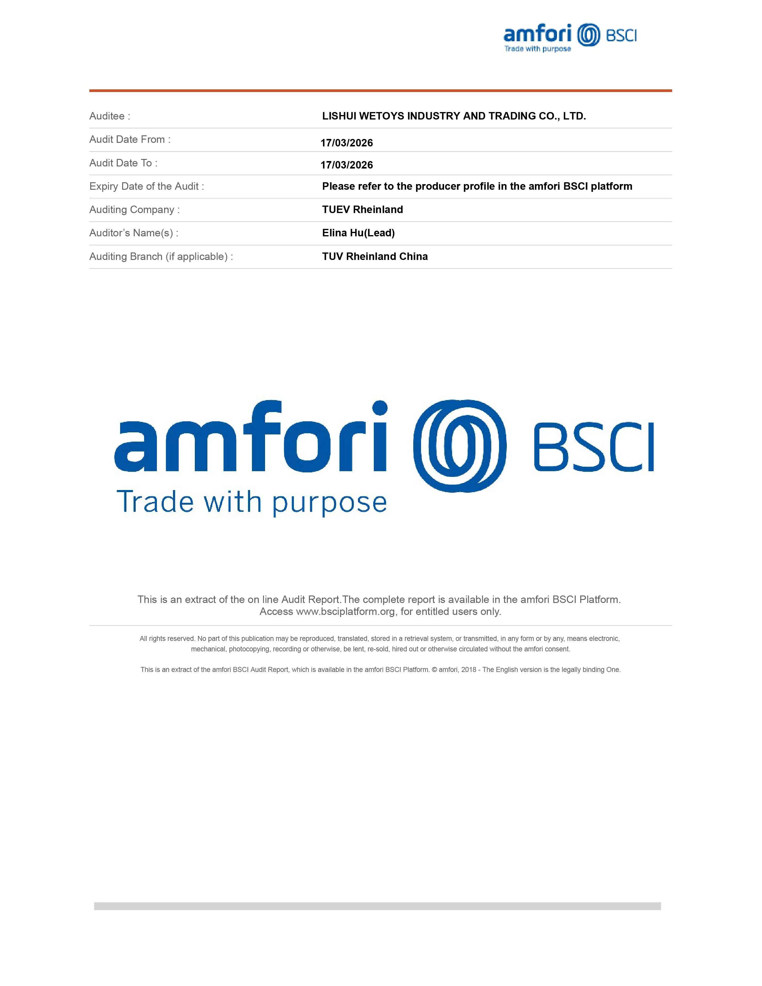 BSCI Certificate