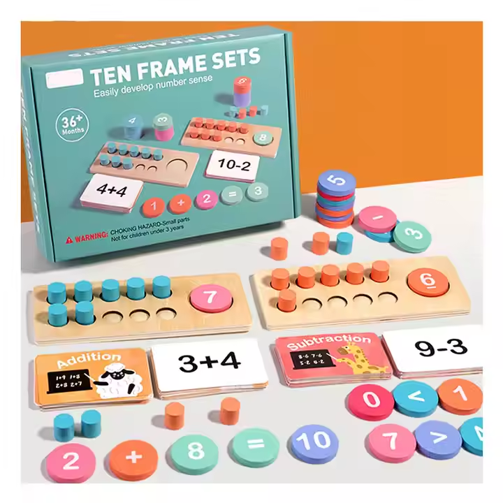 Children's Early Education Wooden Ten Lattice Counter Mathematics Teaching AIDS Parent-Child Interactive Educational Toys