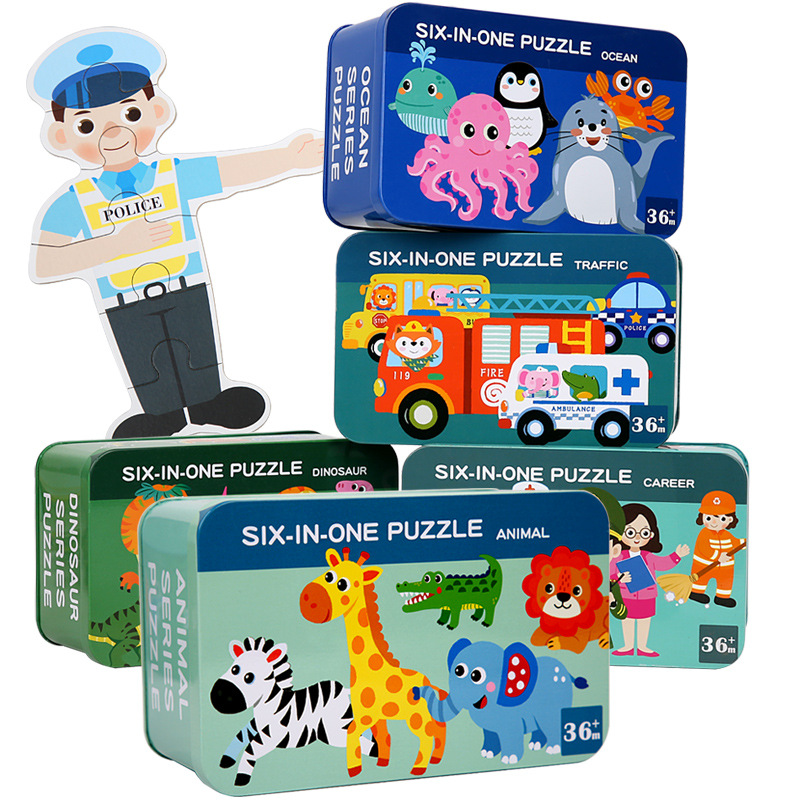 Wooden DIY Toy for 3-6 Years Old Children's Early Education Six-in-One Puzzle Kindergarten Educational Toys Animal Traffic