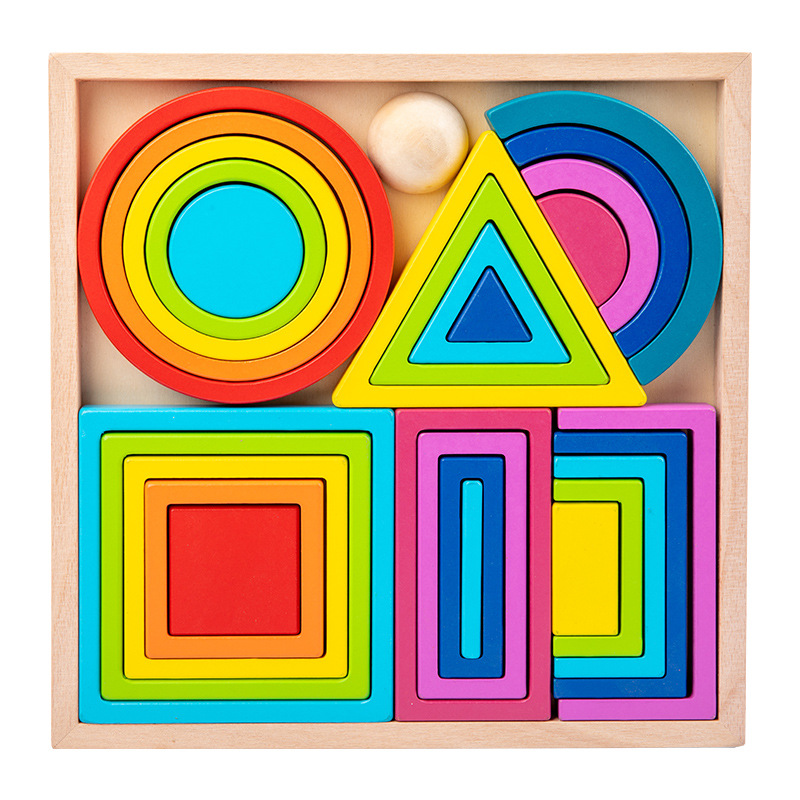 Wooden rainbow Building Blocks Children's Color and Shape Cognition Assembly Folding Music Early Education Educational Toys