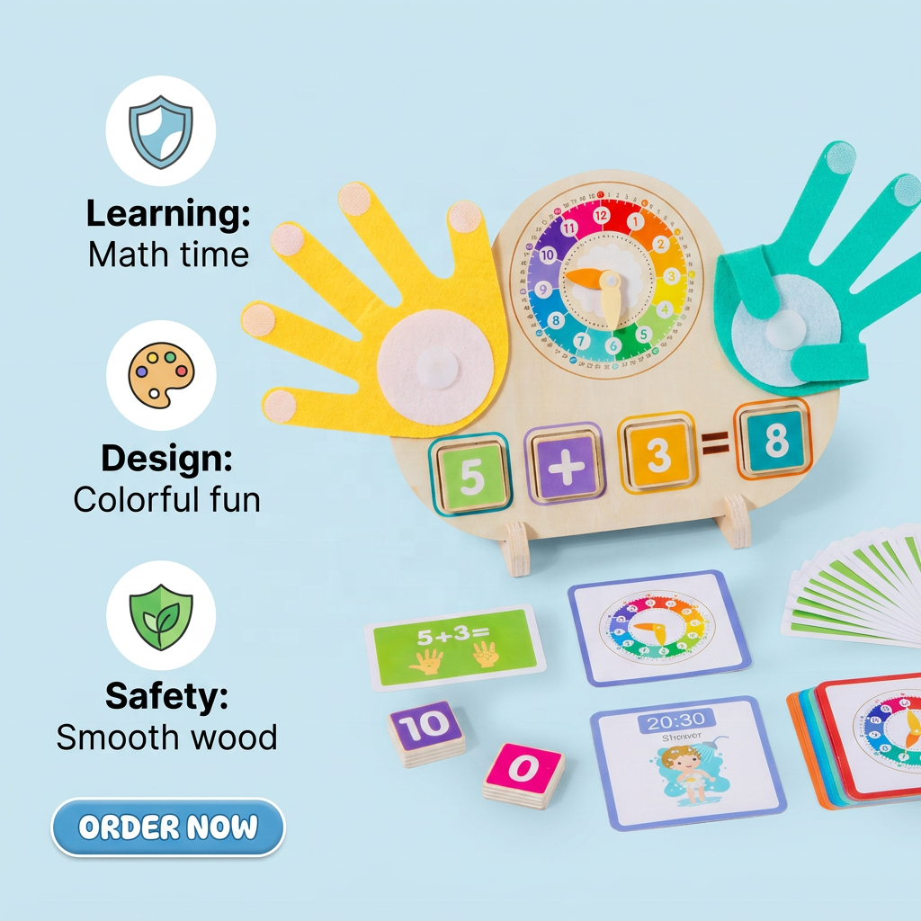 Wooden Montessori Math Toy For Toddlers, Finger Counting Arithmetic Board And Learning Clock, Preschool Educational Toy For Kids