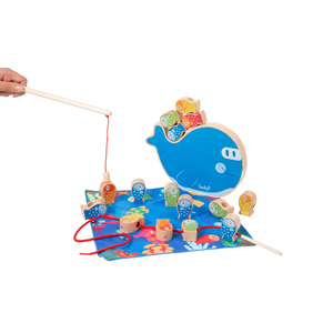 Montessori Wooden Fishing Game Set 4-in-1 Balance Stacking Beading Toy Toddlers Magnetic Fish Catching Fine Motor Skill