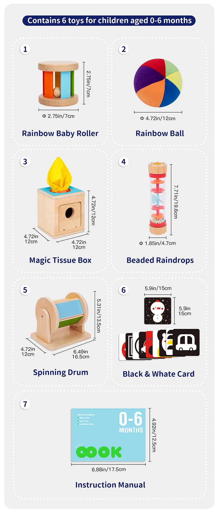 Montessori Wooden Monthly Educational Toy Box for Baby 0-6 Months