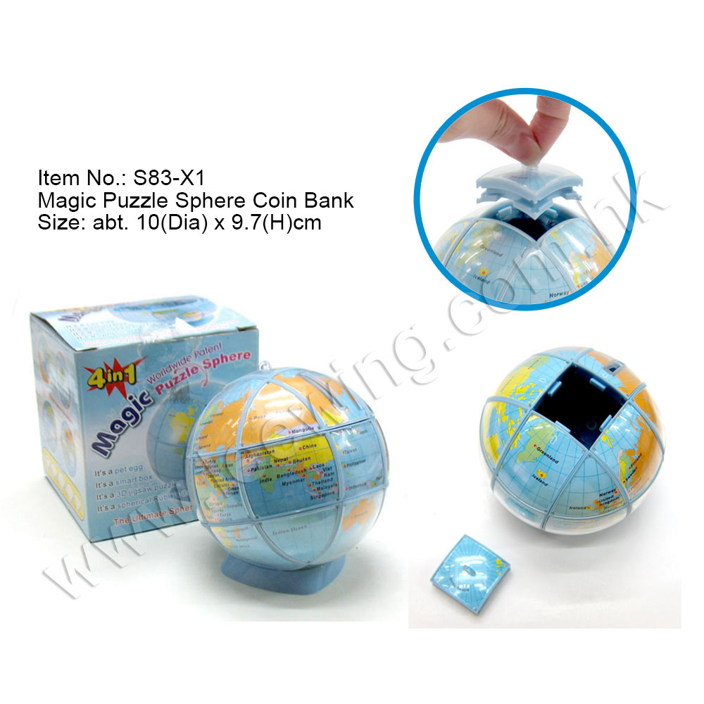 Plastic Magic Puzzle Sphere Earth Shape Coin Bank Money Saving Box