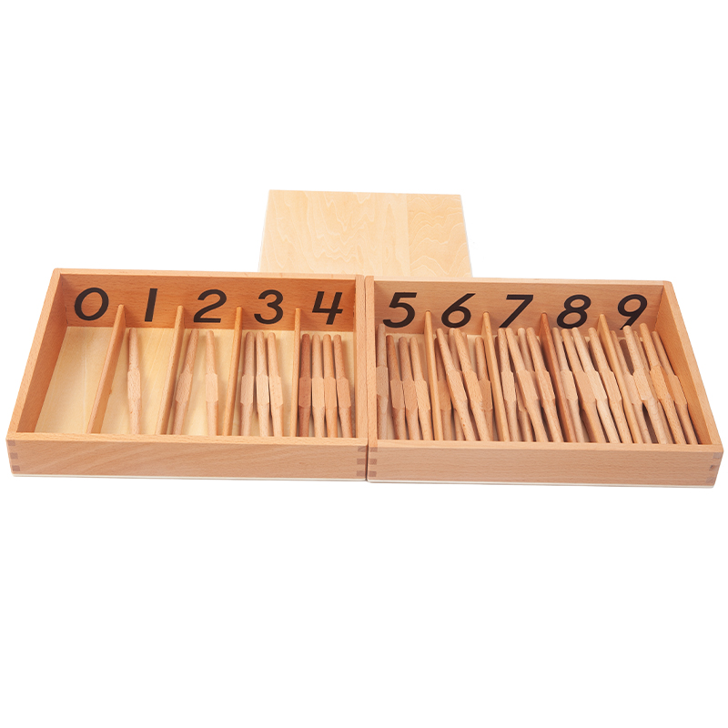 Montessori Mathematics Material Educational Wooden Toys Spindle Box With 45 Spindles Montessori