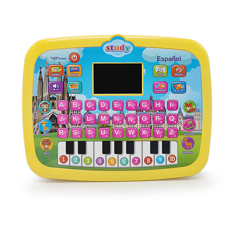 New Style Children's Educational LED Screen Spanish Learning Machine Toy Plastic Tablet Reading Early Learning Tool Battery