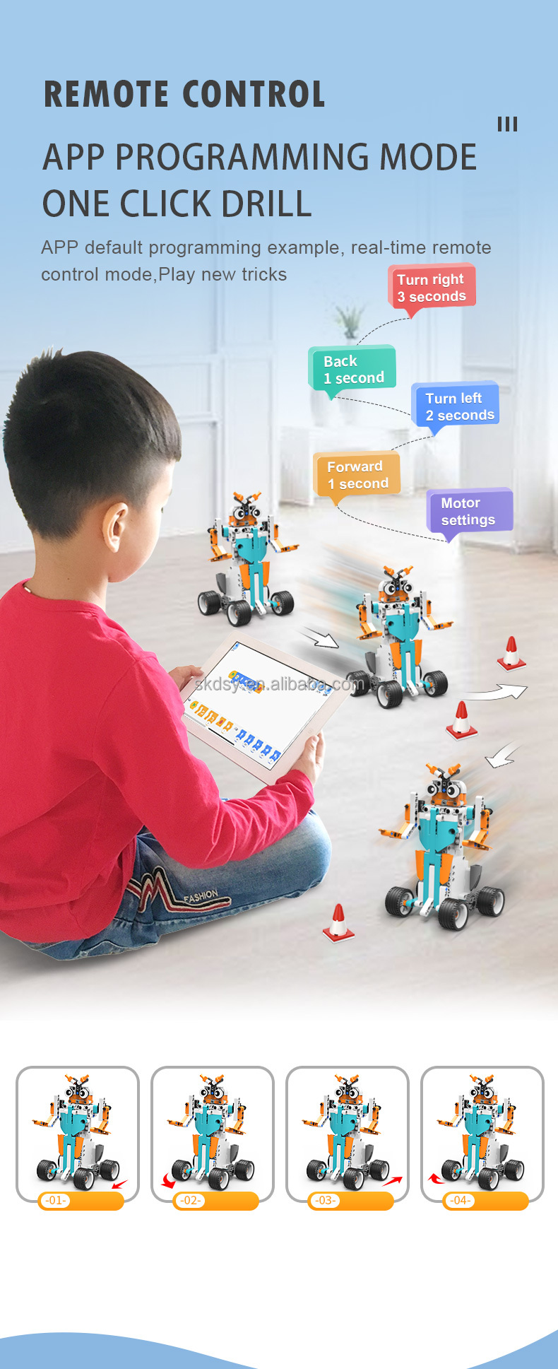STEM Robotics Building Blocks APP Programming Remote Control Robot Kit Educational Coding Toy OEM ODM Custom Logo Packaging