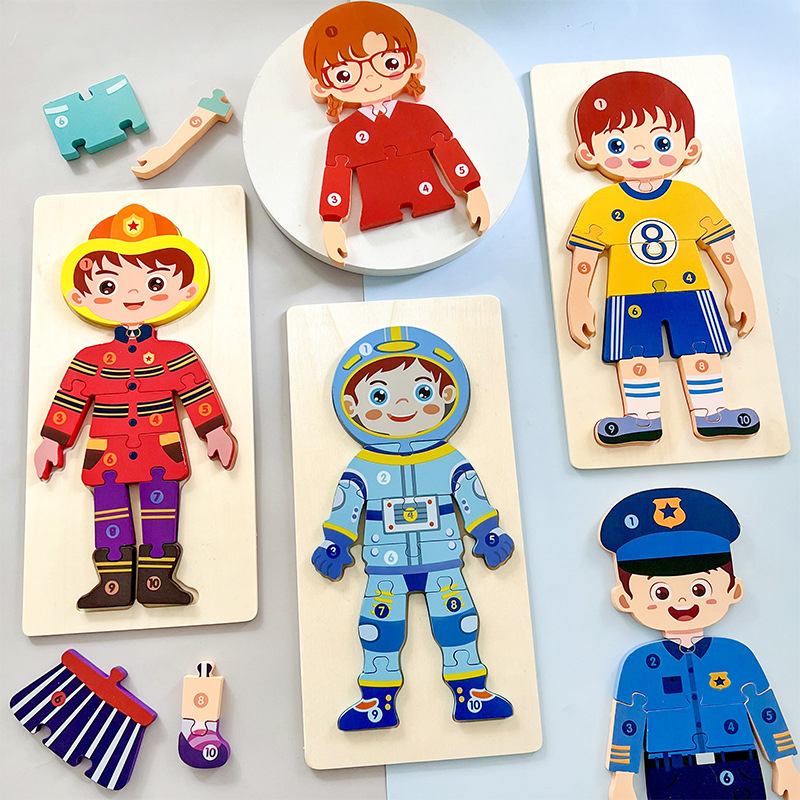 Wooden 3D Character Occupation Cognitive Learning Puzzles Toy