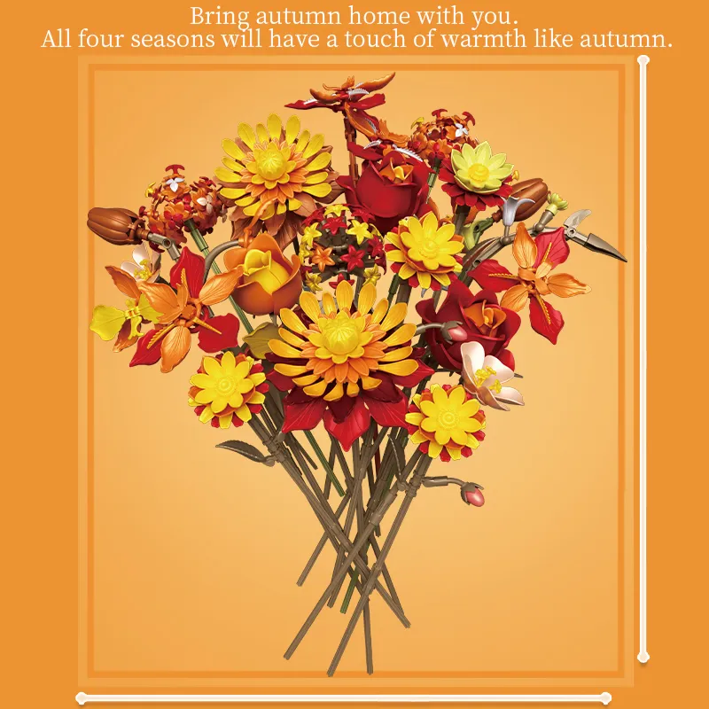 Sunflower Autumn Series DIY Educational Assemble Building Blocks, Original Toy Factory Bulk Wholesale Price Artificial Flower