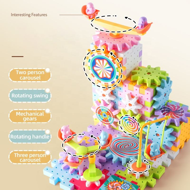 Samtoycn 3D Stem 83PCS Block Variable Puzzle Toys Interlocking Block Moulds Electric Gear Rotating Building Blocks for Kids Educational DIY Brick Plastic Toy