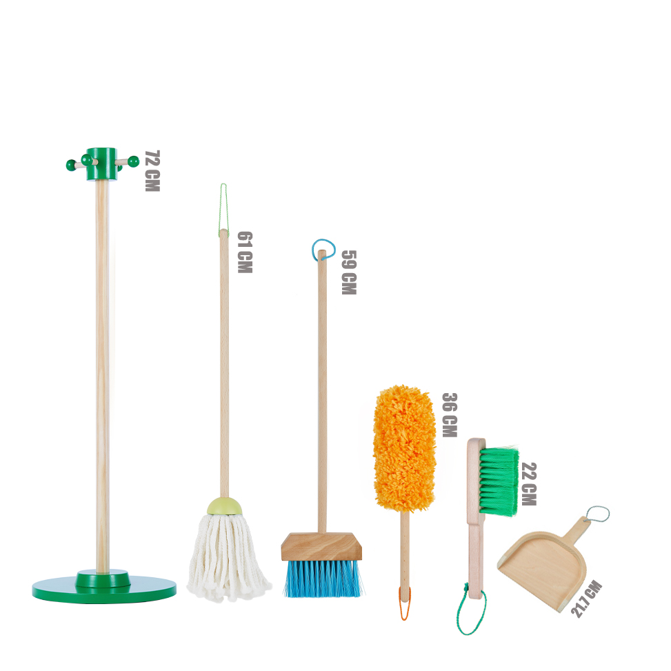 High Quality 6PCS Wooden Cleaning Set Early Educational House Play Toy Pretend Role Paly Cleaning Set Easy Storage Wooden Toy