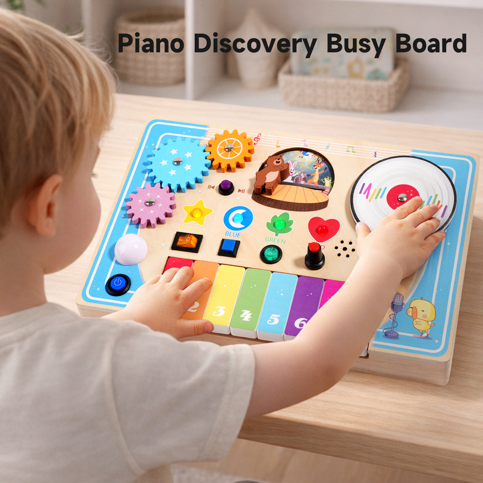 Custom Portable Wooden Sensory Activity Board for Kids-Educational Music DJ Circuit Busy Board LED Montessori Inspired Travel