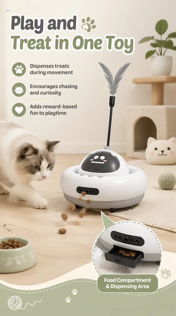 Multilingual Automatic Remote Control Cat Car Food Dispenser Interactive Cartoon Simple Pet Entertainment Toy