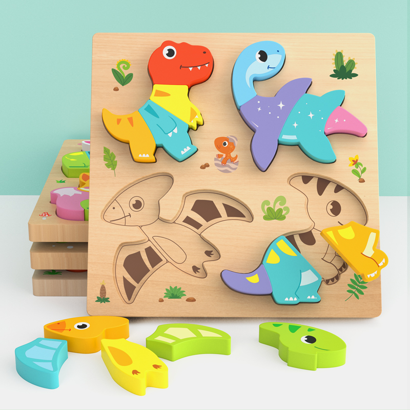 Custom Animal Dinosaur Jigsaw Puzzles 3D Building Block Games Education Matching 4in1 Puzzles Board Toys for Kids Boys Girls