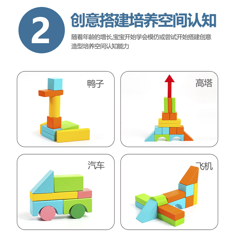 Wooden Building Blocks Colored Particle Shape And Matching Educational Toys