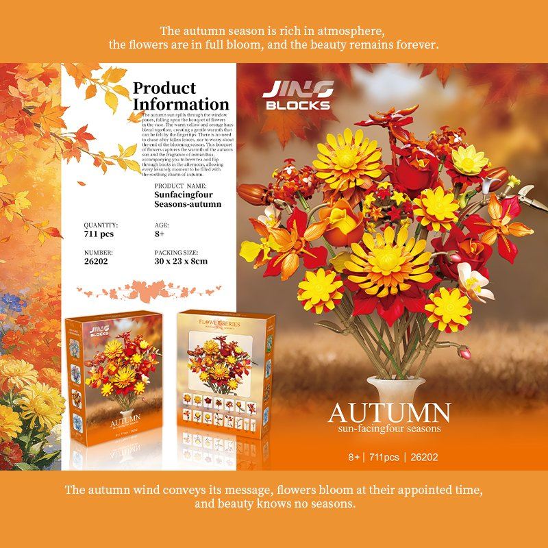 Gaozheng Toys Sunflower Autumn Series DIY Educational Assemble Building Blocks, Shantou Original Toy Factory Bulk Wholesale Price Artificial Flower