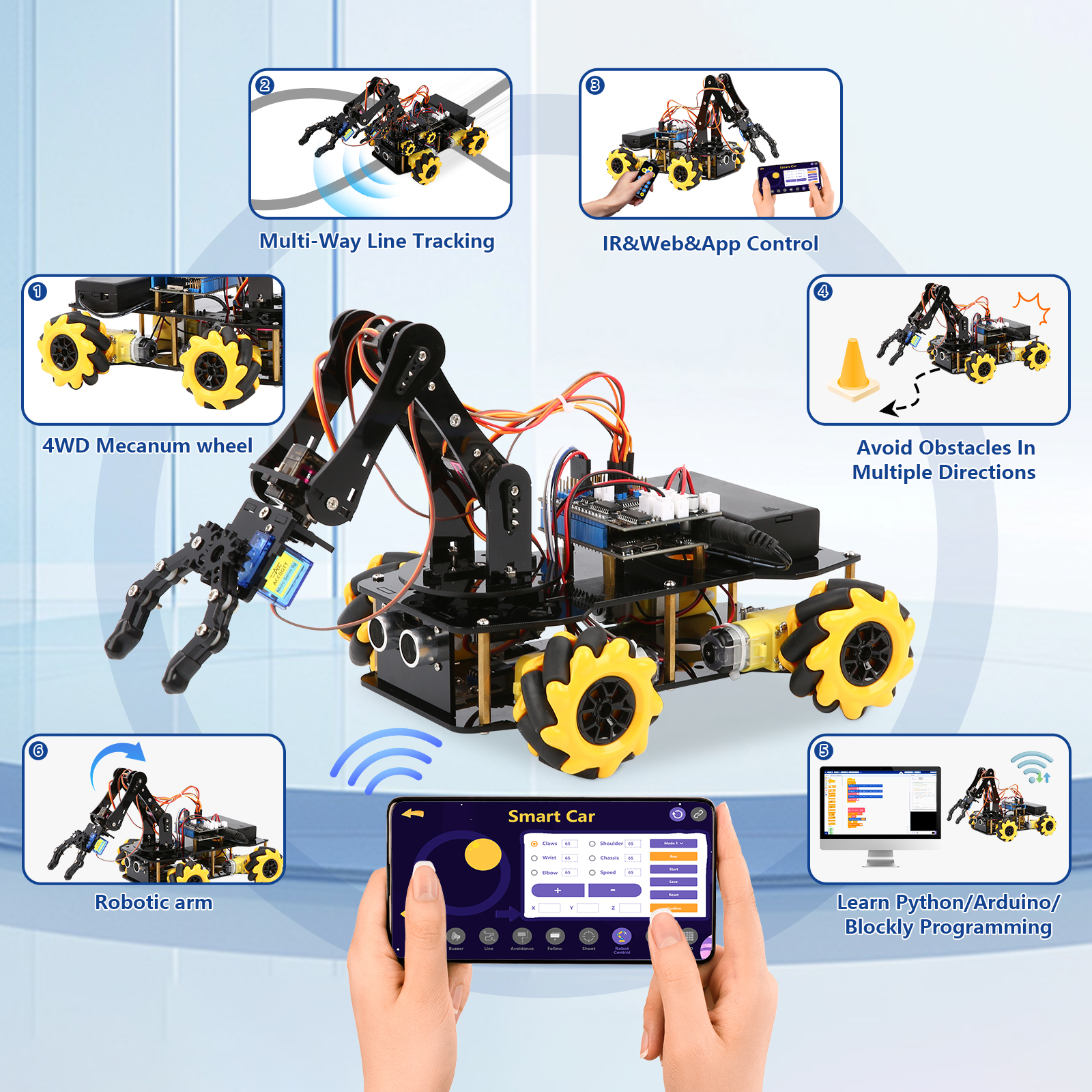 ACEBOTT ESP32 Robotic Arm Car DIY Kit Smart Remote Control Robot STEM Education Programming Coding Learning Toy for Arduino