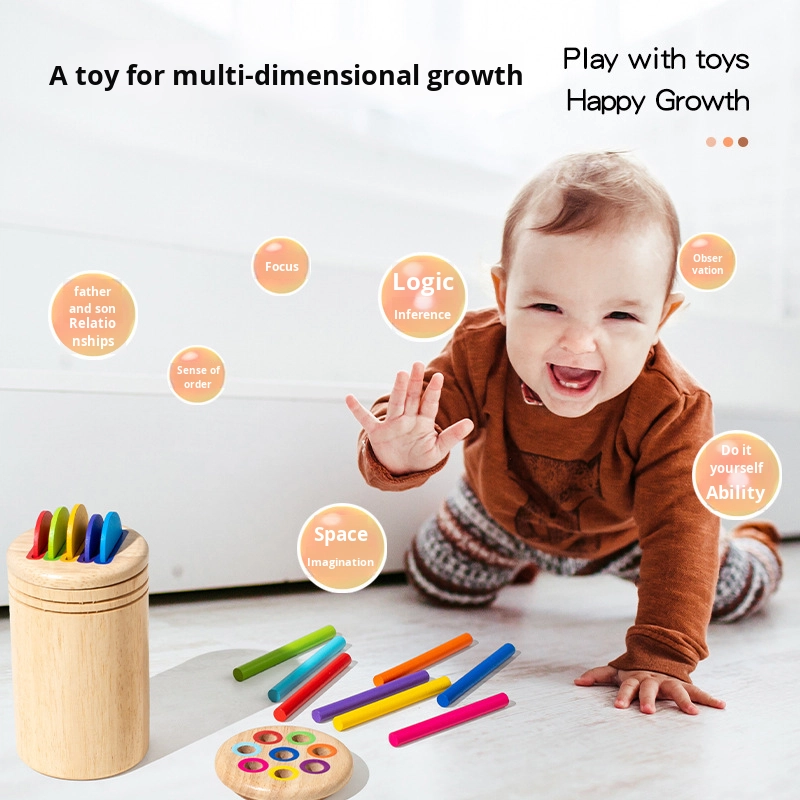 Montessori Three-In-One Fine Motor Educational Toys for Toddlers Cross-Border Popular Wooden Toys with Color Classification