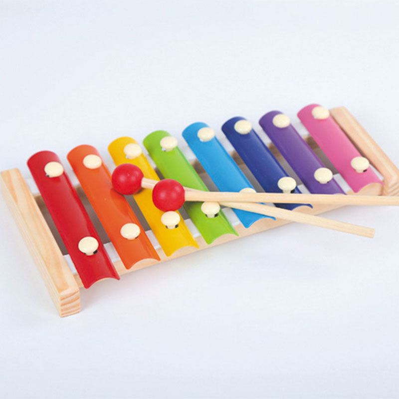 Wooden Eight-Note Xylophone 6-Piece Children's Toy Building Blocks Early Education Percussion Instrument 8 Scales Movie TV Color