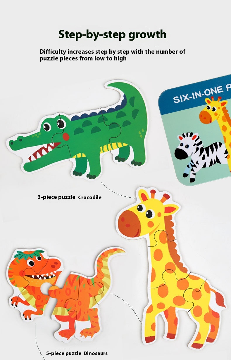 Wooden DIY Toy for 3-6 Years Old Children's Early Education Six-in-One Puzzle Kindergarten Educational Toys Animal Traffic