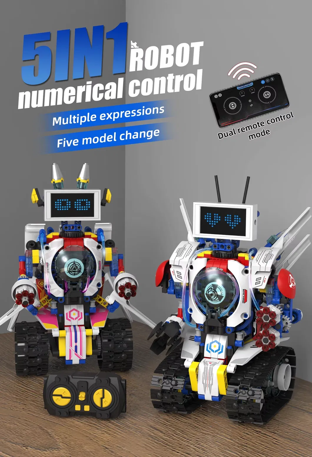 Wholesale Kids Smart 5-in-1 Robot Kit Toy with LED Screen Parts Programmable Educational Stem Remote Control Christmas Gift Building Blocks Sets