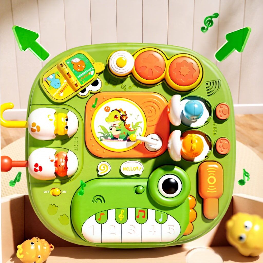 Multi-functional Dinosaur Activity Table With Piano &amp; Busy Toys For Babies 0-6 Years Plastic AAA Battery Operated