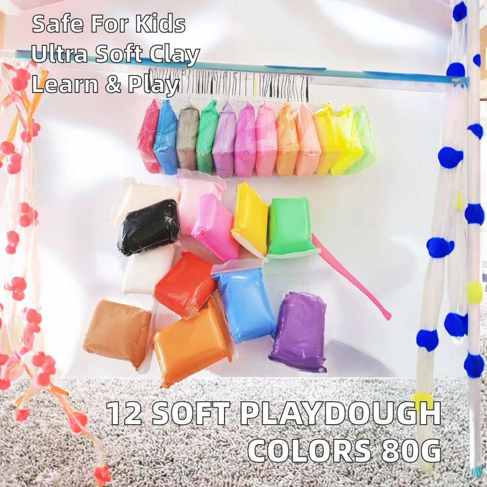 Brighten 80g Lightweight Air Dry Playdough Slime 12 Colors Unisex Super Soft Non-Toxic Educational Rubber Clay 2-4 Years Kids