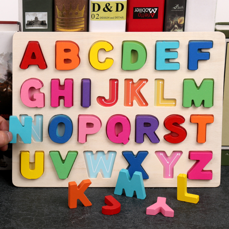 Wooden Baby Learning Number Letters Cognitive Pairing Board Kindergarten Early Education Puzzle Three-Dimensional Puzzle Board Toys