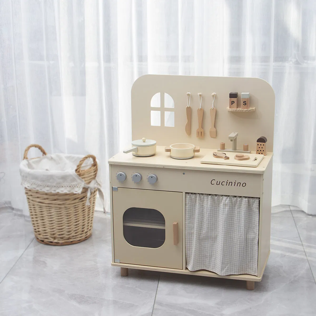 Wooden Playing Items Pretend Role Kitchen Set Display