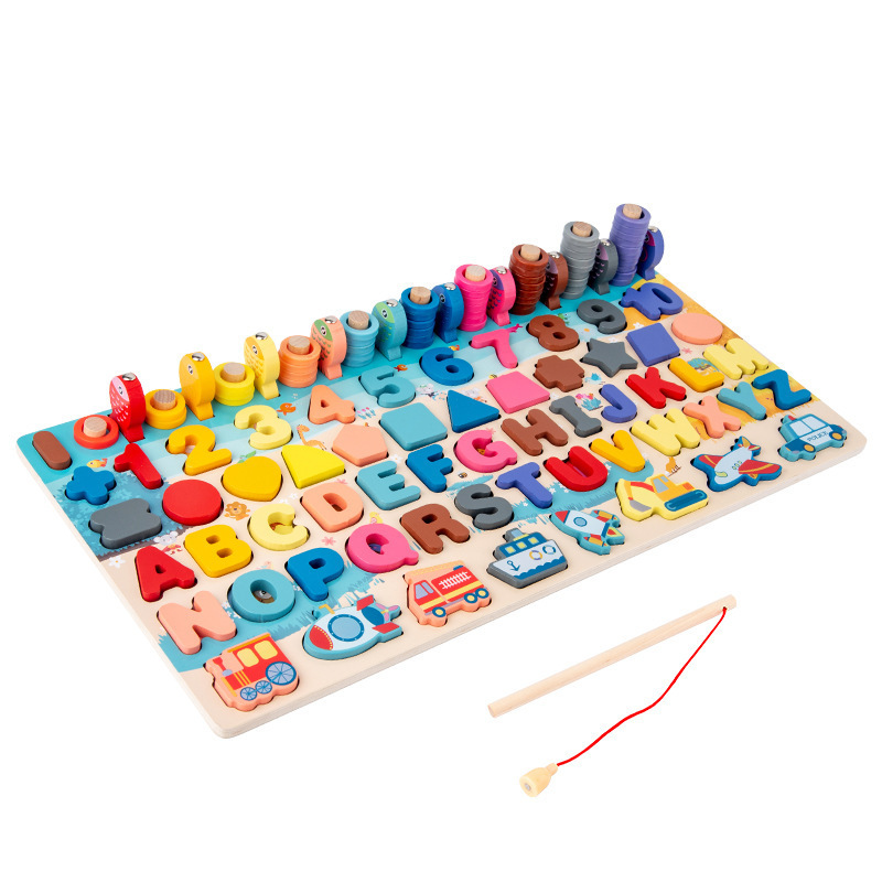7 1 Wooden Montessori Educational Toys Math Fishing Numbers Shape Matching Early Education Learning Kids Infants Toddlers