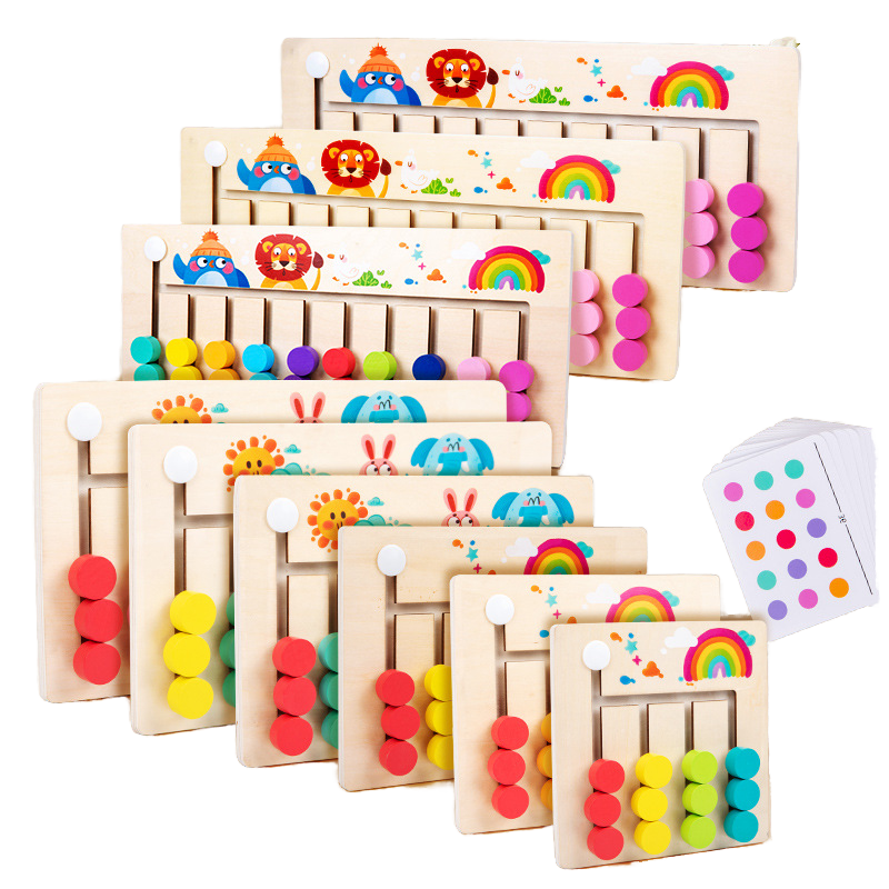 Children's Wooden Four-Color Movement Chess Game For Early Education Intellectual Development Thinking Training Desktop Toy 4-6