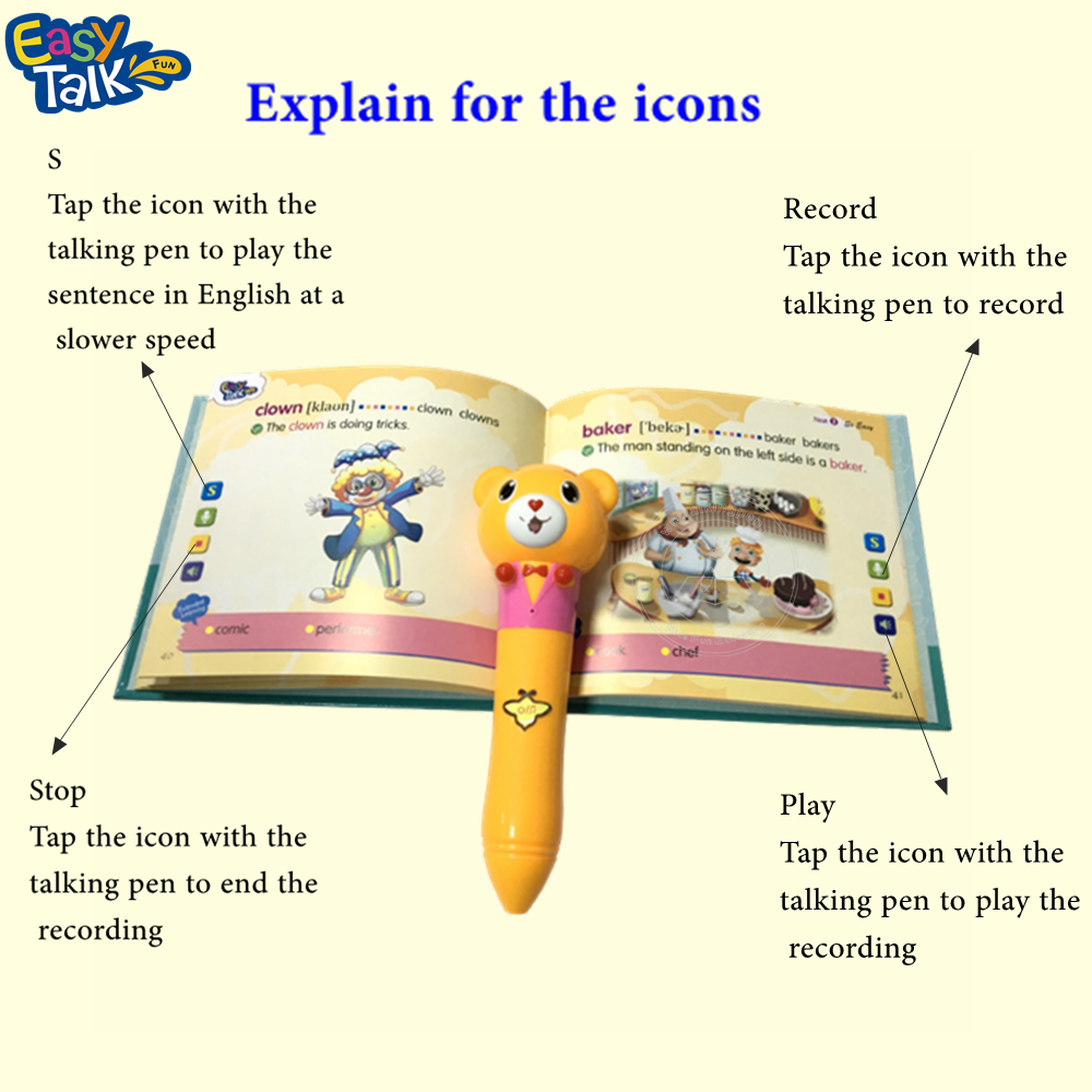 Plastic Touch &amp; Talk Pen Preschool Musical Educational Toy for Learning English Vocabulary Battery Operated