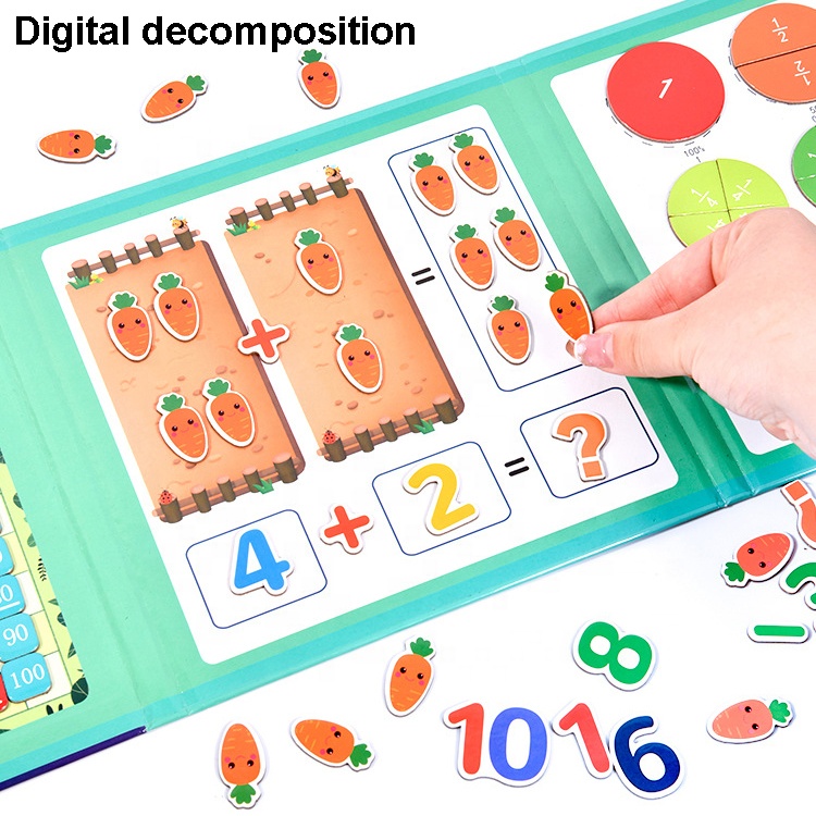 3 in 1 Magnetic Math Puzzle Book Preschool Mathematics Digital Decomposition Fraction Circle Learning Toy Math Manipulatives Kit