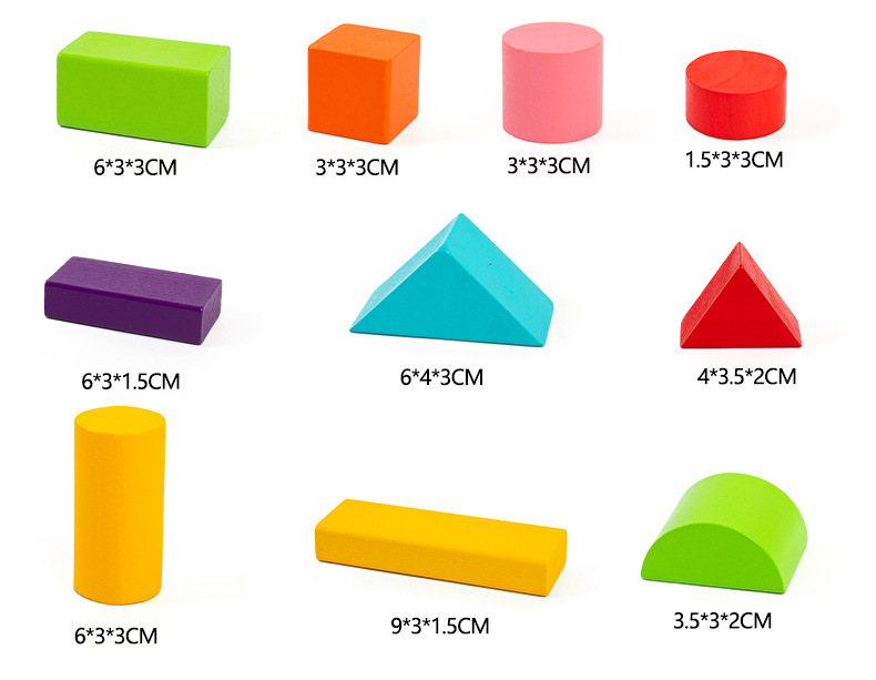 Wooden Building Blocks Colored Particle Shape and Matching Educational Toys