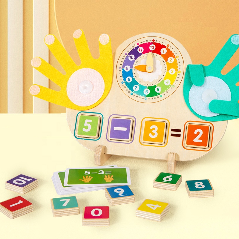 Wooden Montessori Math Toy For Toddlers, Finger Counting Arithmetic Board And Learning Clock, Preschool Educational Toy For Kids