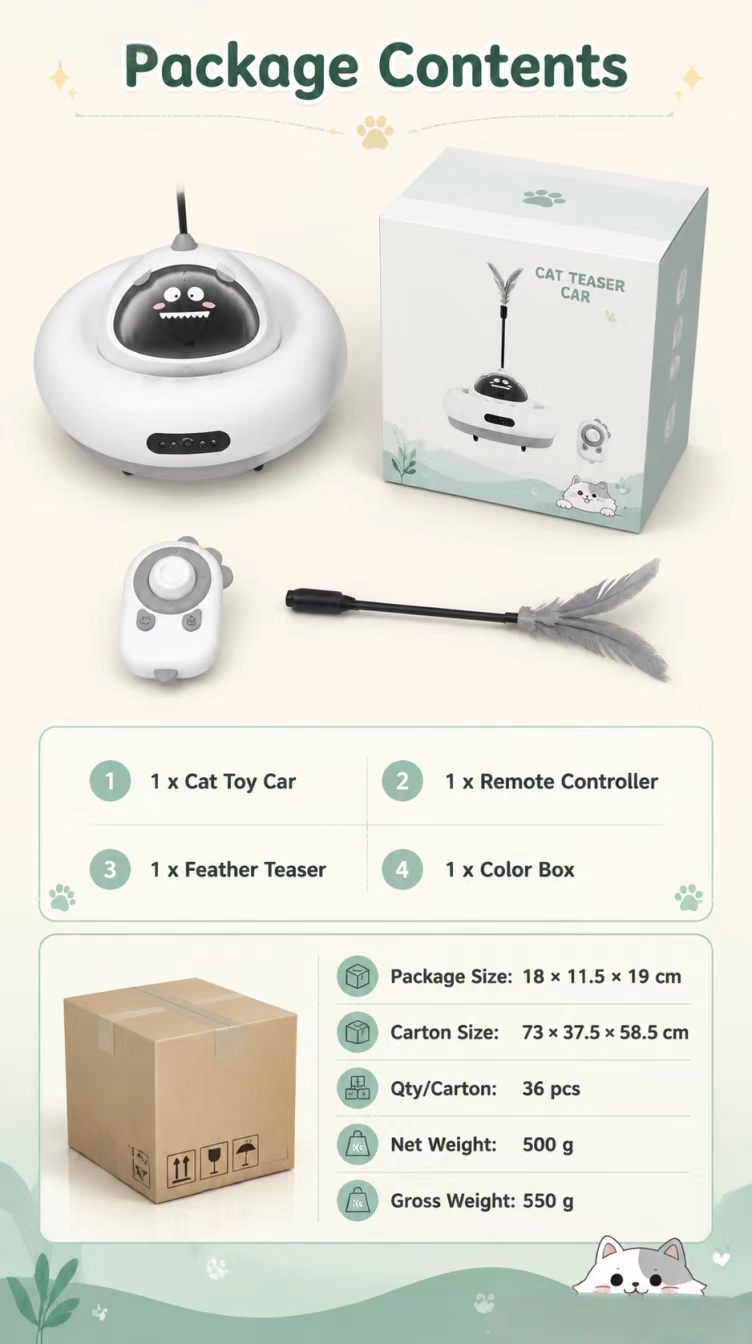 Multilingual Automatic Remote Control Cat Car Food Dispenser Interactive Cartoon Simple Pet Entertainment Toy