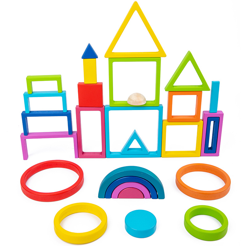Wooden rainbow Building Blocks Children's Color and Shape Cognition Assembly Folding Music Early Education Educational Toys