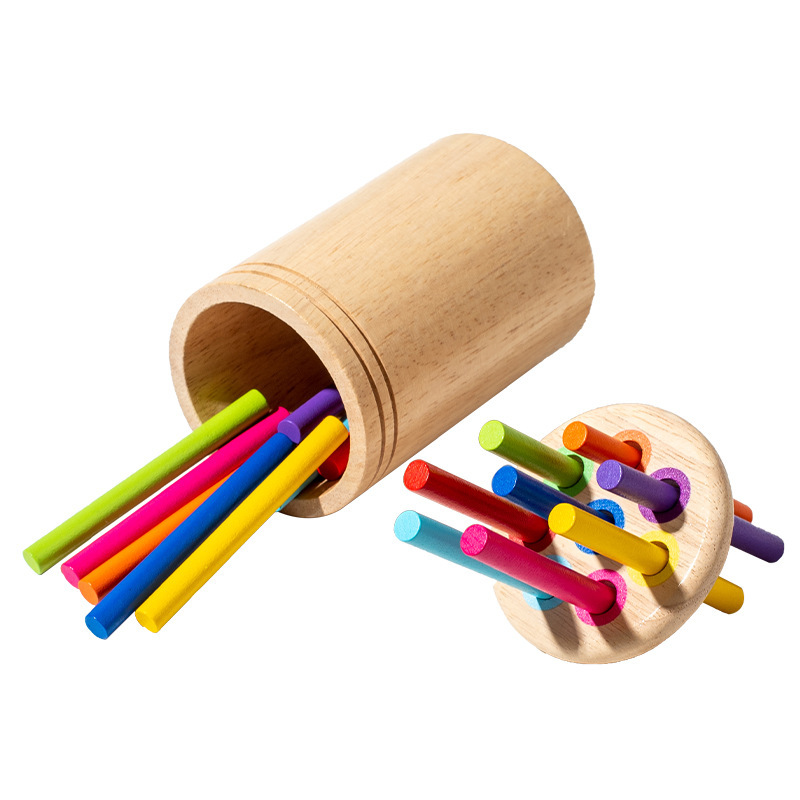 Montessori Three-In-One Fine Motor Educational Toys for Toddlers Cross-Border Popular Wooden Toys with Color Classification