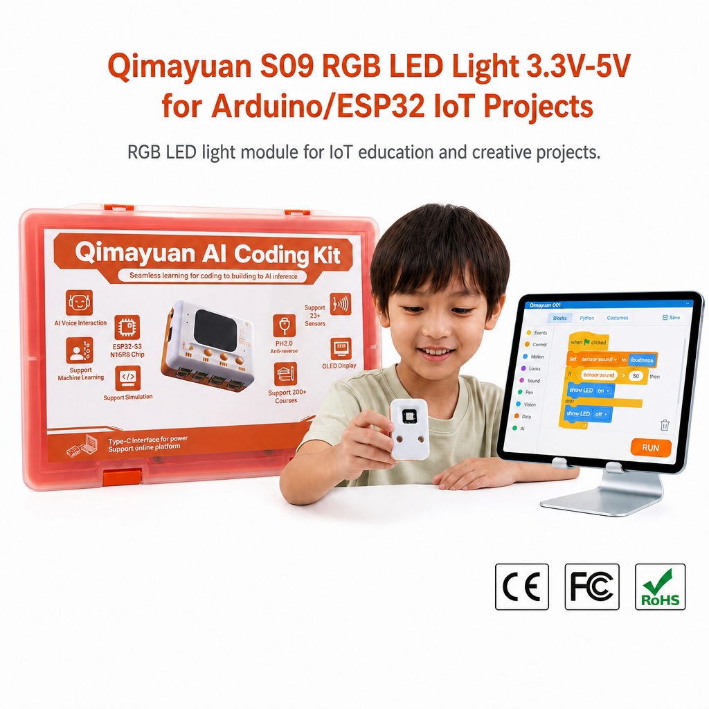 ESP32-S3 Graphical Block Coding Robotics Kit AI Speech Dialogue Machine Learning Building Bricks STEM Toy for Grades 3-9
