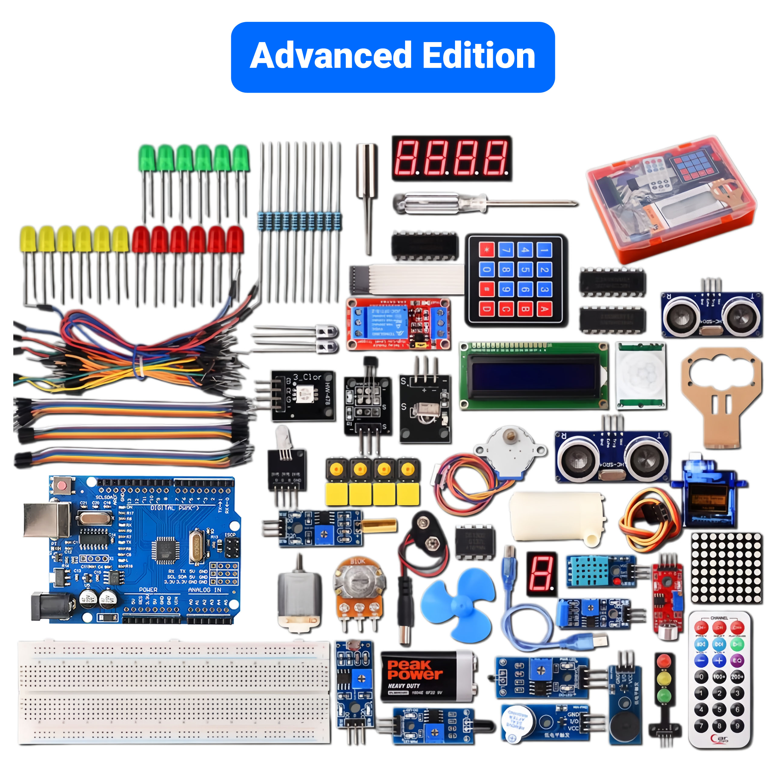 Arduino UNO R3 CH340 Starter Kit For Beginners To Advanced | Multiple Combos With Sensors, LEDs, Motors, LCD For STEM Education