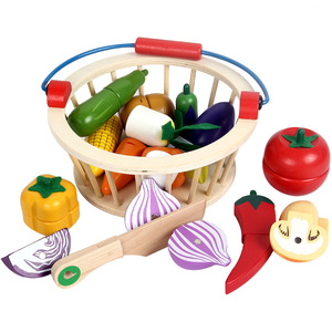 Interactive Wooden Miniature Food Play Set for Kids Early Education Role Play Kitchen Fruit Vegetable Cutting Toy Customizable
