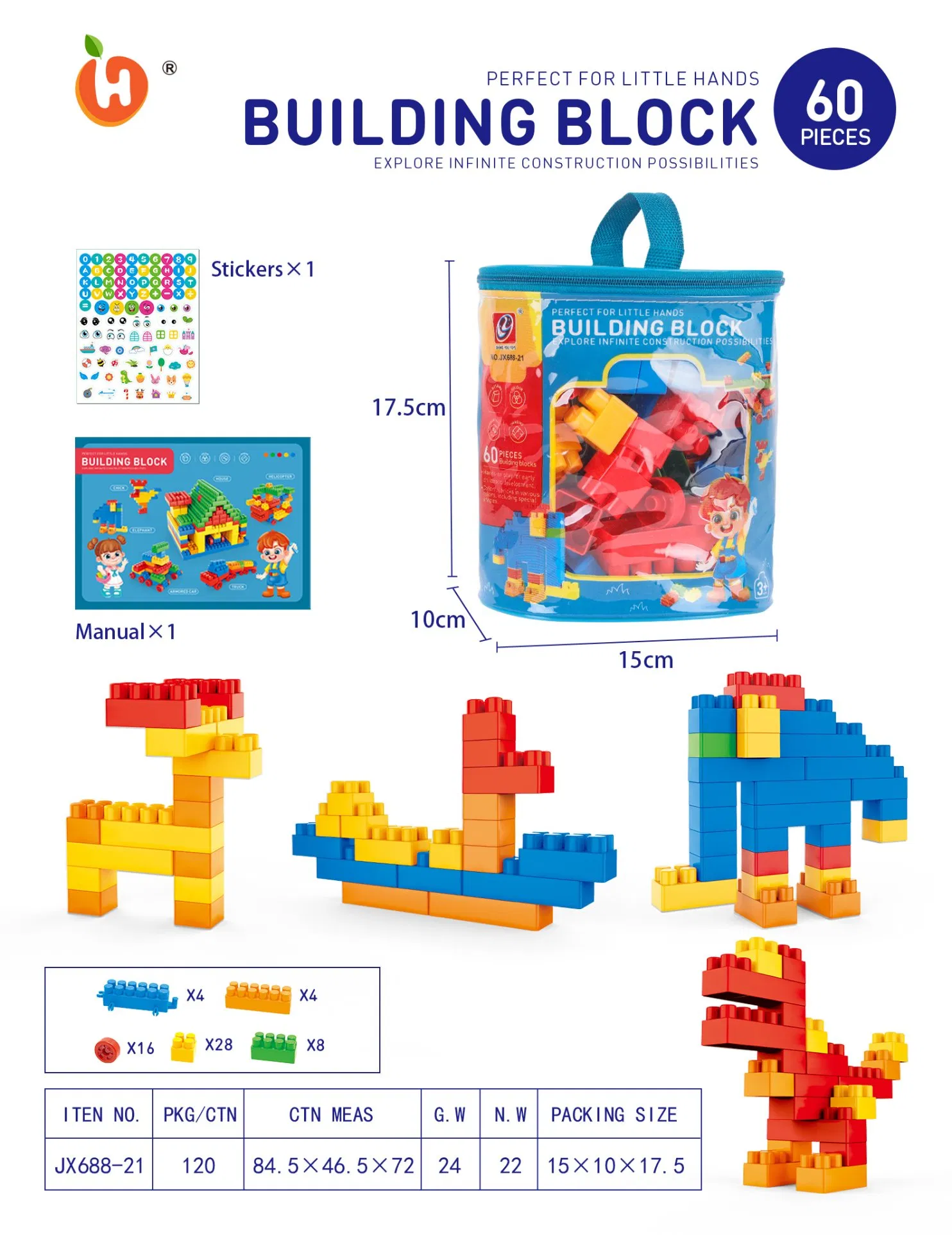 60PCS Building Blocks Early Learning Toys for Toddlers 1.5-3 Years Old