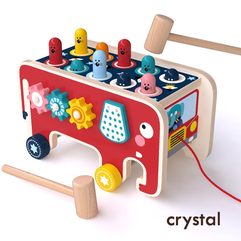 Crystal Wooden Educational Toys for Early Childhood-Elephants Drag Beat Gophers Knocking Matching Game Ages 3+ Unisex