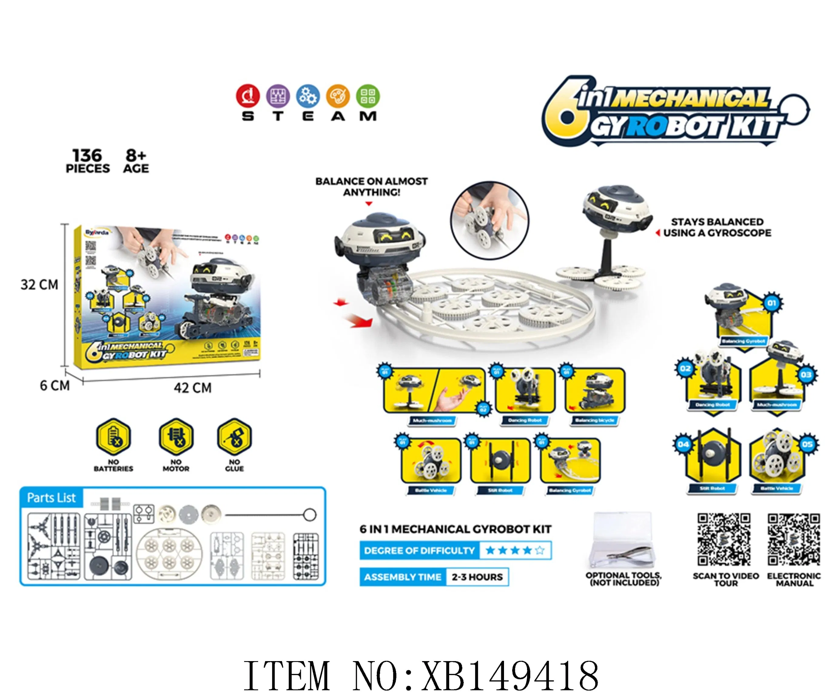 Xinbo DIY Stem Kit 136 PCS Building Block Set Electric Gyrobot - Self-Balancing Tumbler Robot Spinner Science Project &amp; Educational Learning Toy for Ages 8-12